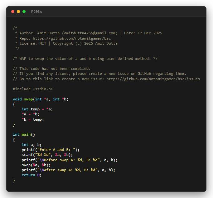 WAP to swap the value of a and b using user defined method.